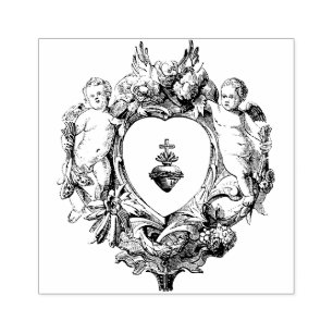 Cherub Angels Sacred Heart of Jesus Religious Rubber Stamp