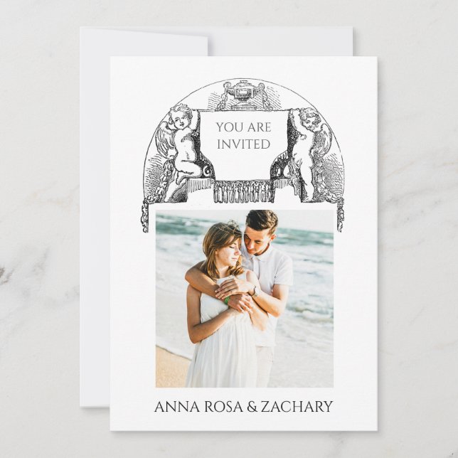 *~* Cherub AR6 Victorian QR PHOTO RSVP Wedding Invitation (Front)