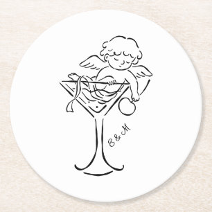 Cherub Cupid Cocktail Wedding Engagement Round Paper Coaster