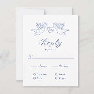 Cherub Cupid Couple Holding Heart Wedding Meal RSVP Card