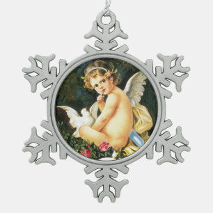 Cherub Cupid Dove Rose Heart Snowflake Pewter Christmas Ornament