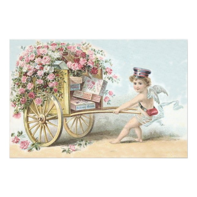 Cherub Cupid Mail Rose Candy Cart Photo Print (Front)