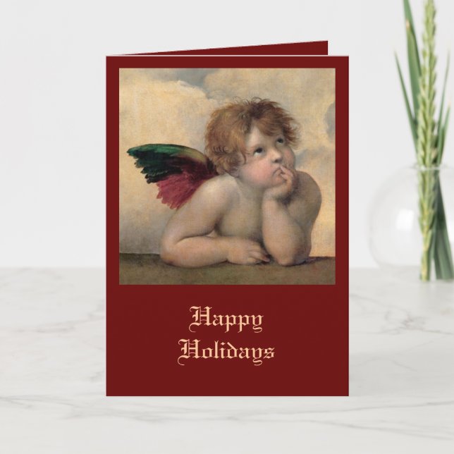 Cherub from Sistine Madonna by Raphael Holiday Card (Front)