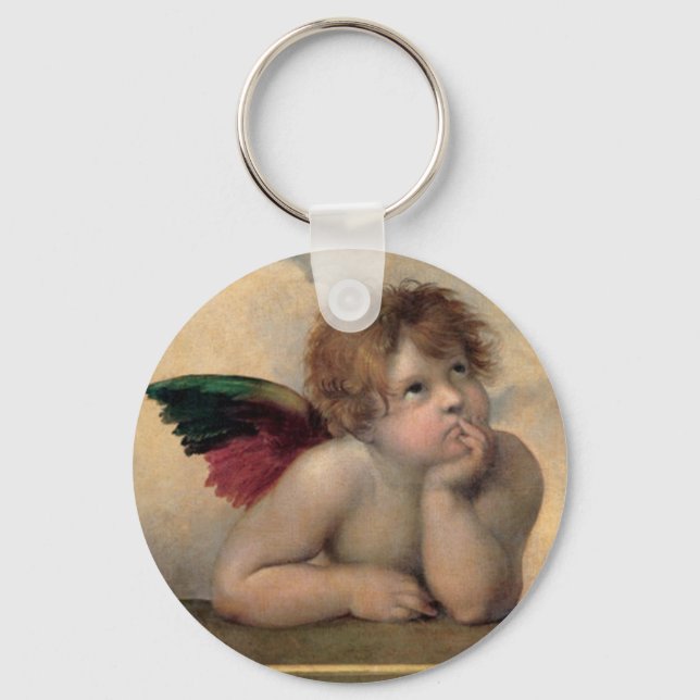 Cherub from Sistine Madonna by Raphael Key Ring (Front)