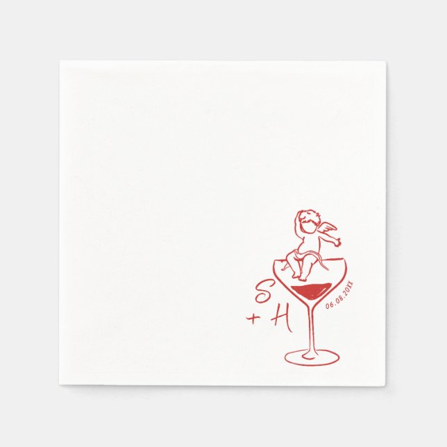 Cherub Hand Drawn Cupid Icon Cocktail Wedding  Napkin (Front)