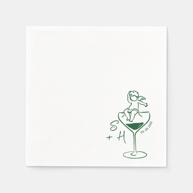 Cherub Hand Drawn Cupid Icon Cocktail Wedding  Napkin (Front)