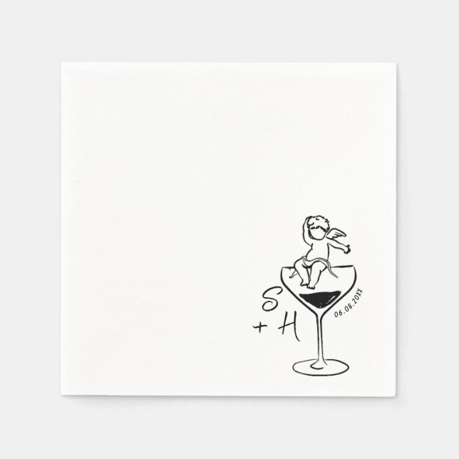 Cherub Hand Drawn Cupid Icon Cocktail Wedding  Napkin (Front)