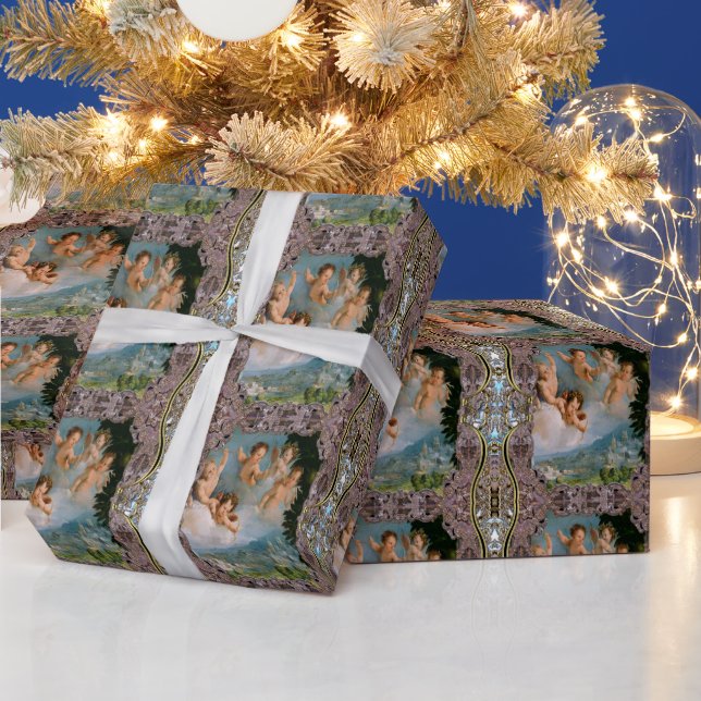 Cherub Love Pours Over the City  Christmas Wrapping Paper (Holidays)