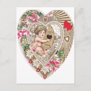 Cherub Playing Harp Illustration Postcard