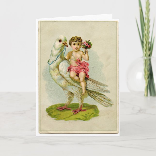 Cherub riding dove holiday card (Front)