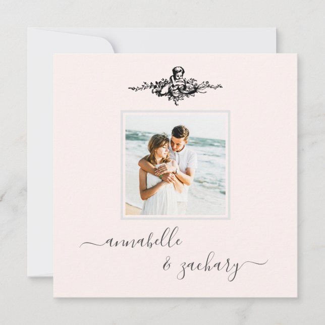 *~* Cherub Rings Bands QR PHOTO AR6 RSVP Wedding Invitation (Front)