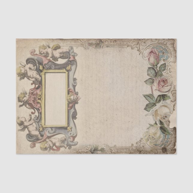 Cherubs and Roses with Victorian Script Tissue Paper (Front)