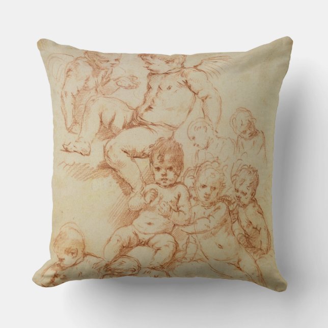 Cherubs, early 17th century (red chalk on paper) cushion (Front)