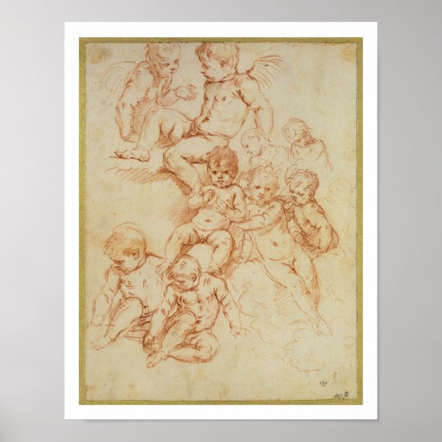 Cherubs, early 17th century (red chalk on paper) poster (Front)