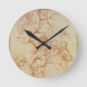 Cherubs, early 17th century (red chalk on paper) round clock