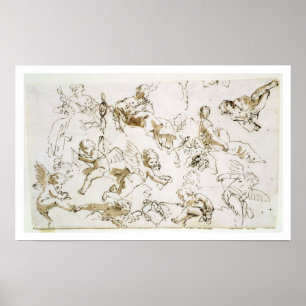Cherubs, early 18th century (pen and ink and wash poster