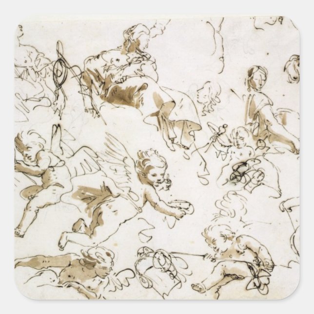 Cherubs, early 18th century (pen and ink and wash square sticker (Front)