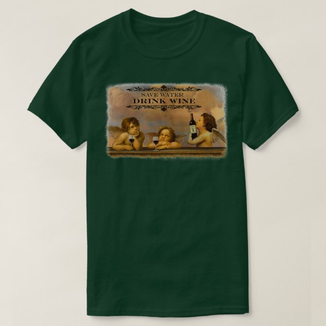 Cherubs Funny Wine Renaissance Art T-Shirt (Design Front)