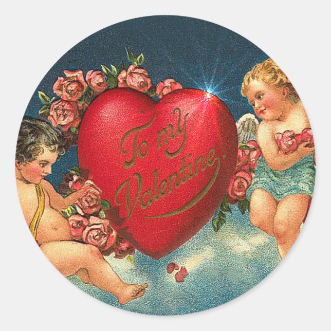 CHERUBS & HEARTS by SHARON SHARPE Classic Round Sticker (Front)