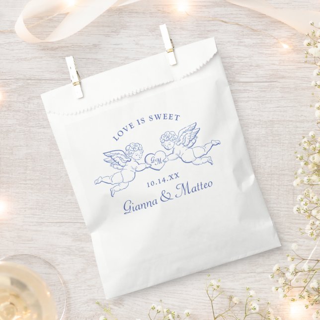 Cherubs Holding Heart Couple Cupids Initials Favour Bags (Clipped)
