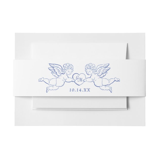 Cherubs Holding Heart Couple Cupids Initials Invitation Belly Band (Front Example)