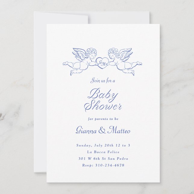Cherubs Holding Heart Couples Baby Shower Invitation (Front)