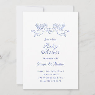 Cherubs Holding Heart Couples Baby Shower Invitation