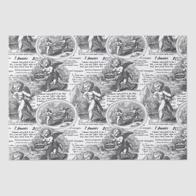 Cherubs in Love Romantic French Toile de Jouy Tissue Paper (Front)