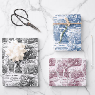Cherubs in Love Romantic French Toile de Jouy Wrapping Paper Sheet