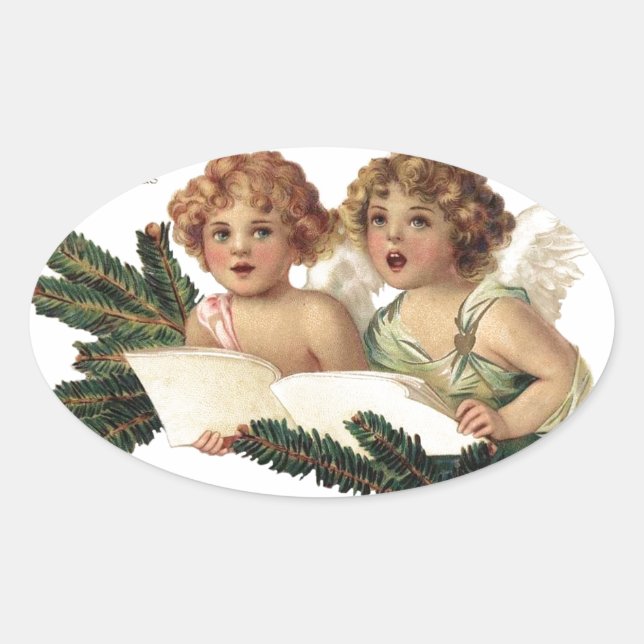 Cherubs Singing Carols Oval Sticker (Front)