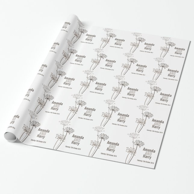 Chervil brown modern wedding names gift paper (Unrolled)