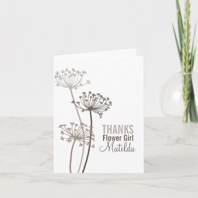 Chervil brown wedding flower girl thank you card (Front)