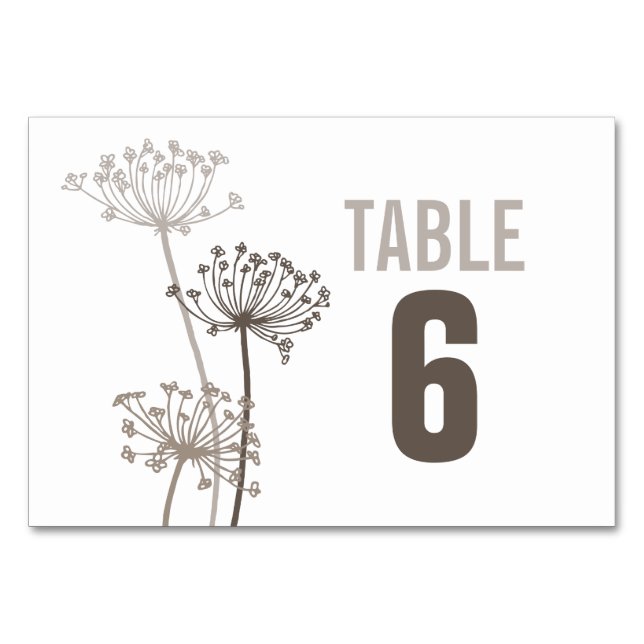 Chervil graphic flower wedding table numbers (Front)