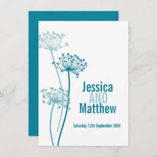Chervil graphic modern flower teal fall wedding invitation