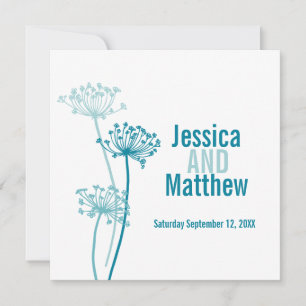 Chervil graphic modern flower teal wedding invite