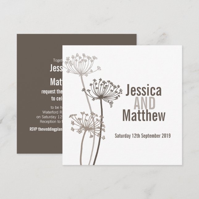 Chervil modern flower brown wedding invite (Front/Back)