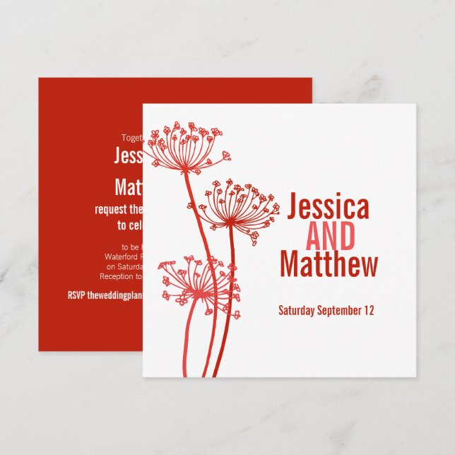 Chervil modern flower dark red wedding invite (Front/Back)