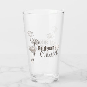 Chervil modern flower ink art brown wedding favour glass