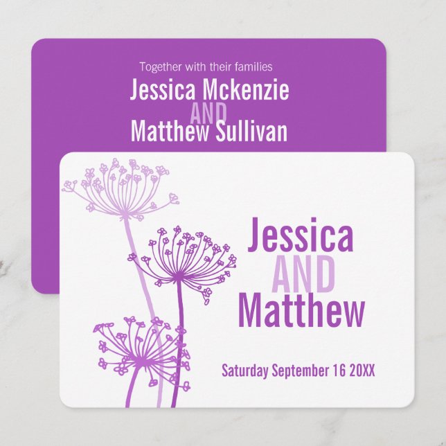Chervil modern flower purple pink wedding invite (Front/Back)