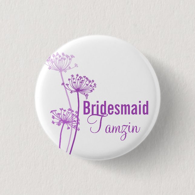 Chervil modern flower purple wedding pin / button (Front)