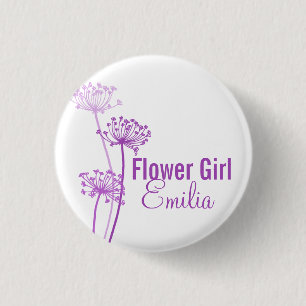 Chervil modern flower purple wedding pin / button