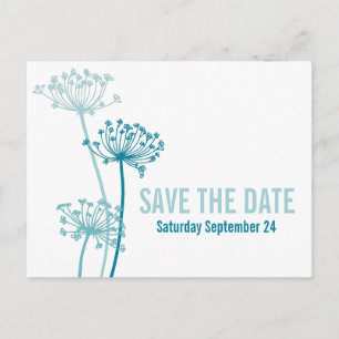 Chervil modern graphic flower teal save the date announcement postcard