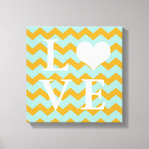 Chervon pattern yellow heart LOVE canvas wall art