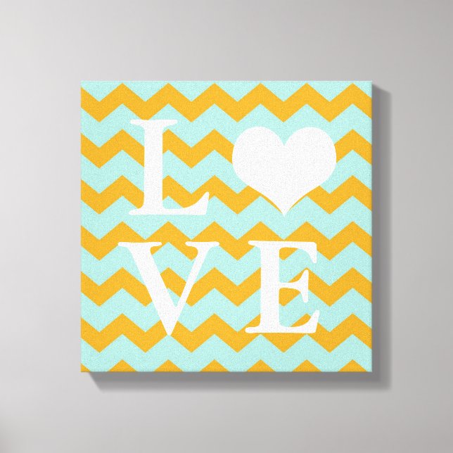 Chervon pattern yellow heart LOVE canvas wall art (Front)