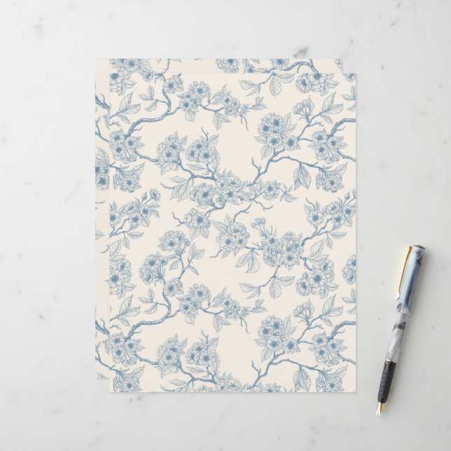Chery blossom branches in blue and off white (Front/Back In Situ)