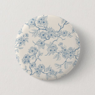 Chery blossom branches in blue and off white 6 cm round badge