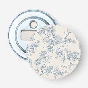 Chery blossom branches in blue and off white bottle opener