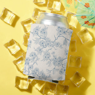 Chery blossom branches in blue and off white can cooler