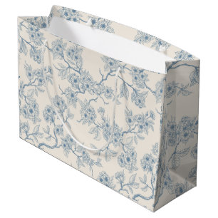 Chery blossom branches in blue and off white large gift bag