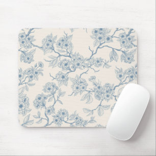 Chery blossom branches in blue and off white mouse mat